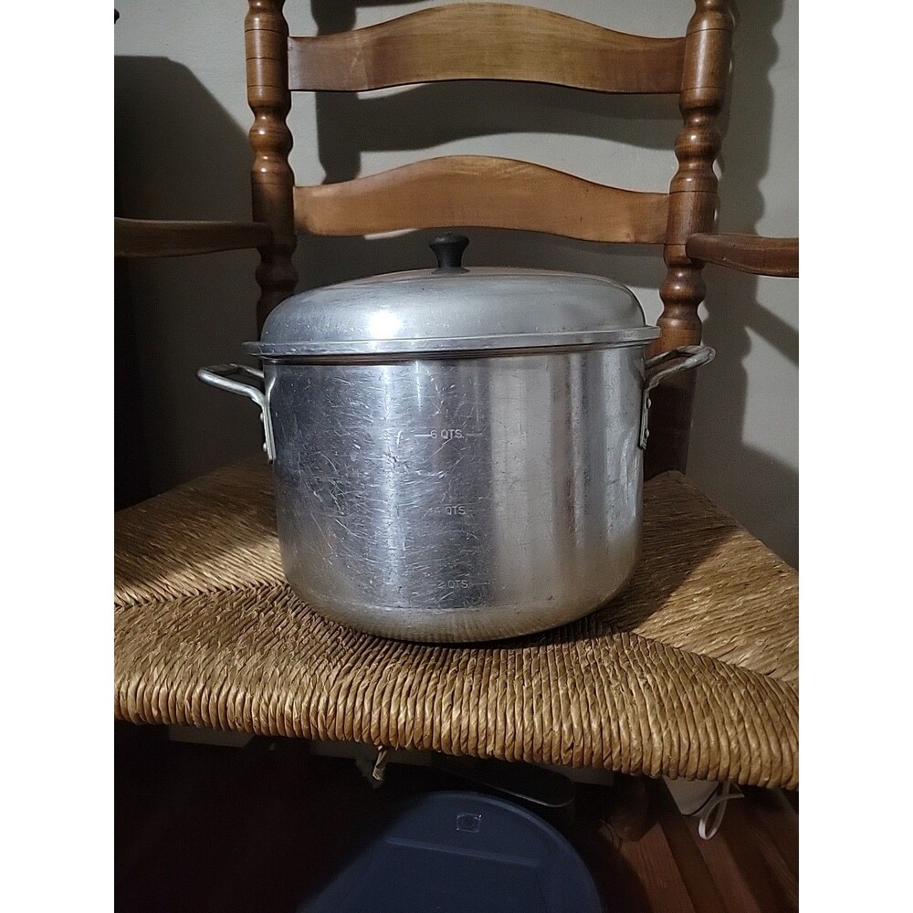 Wear-Ever Aluminum 8 Qt Stock Pot Lid Vintage #2208 USA Soup Stockpot Black Top